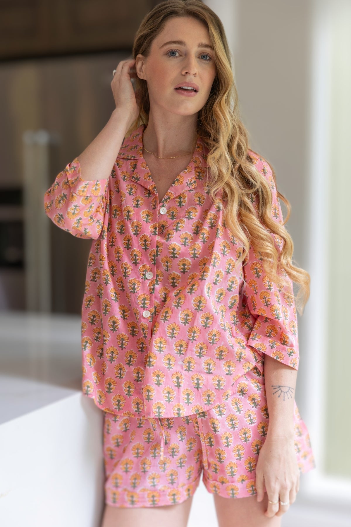 Svetlana PJ set With SHORTS - Printed Cotton Pajama Set with Shorts for Women
