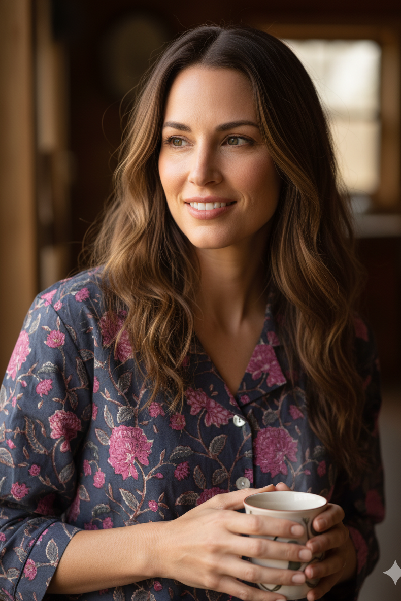 Joyce PJ set With Pants - Printed Cotton Pajama Set with Long Pants for Women