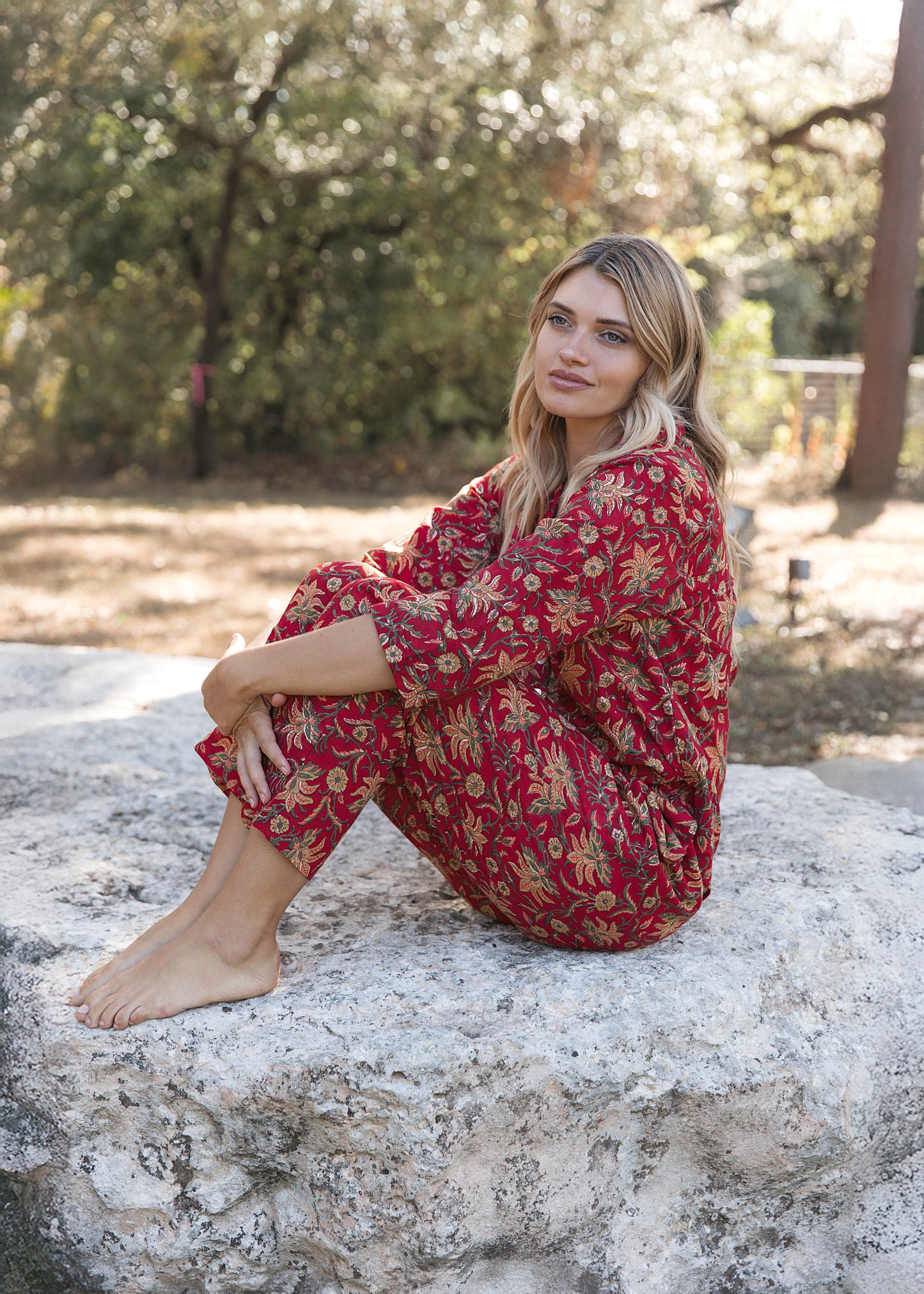 Deborah PJ set with Pants - Printed Cotton Pajama set with Long Pants for women