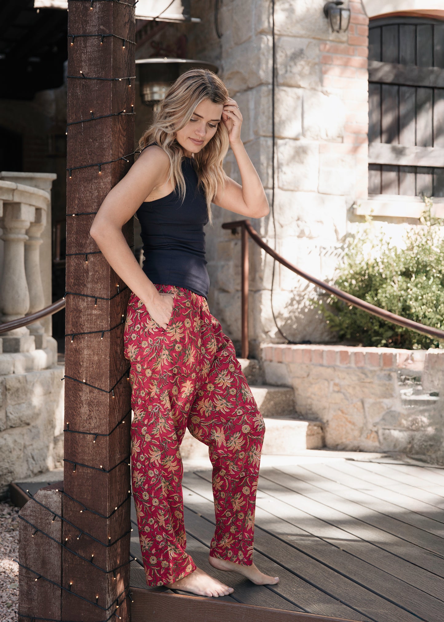 Deborah PJ set with Pants - Printed Cotton Pajama set with Long Pants for women