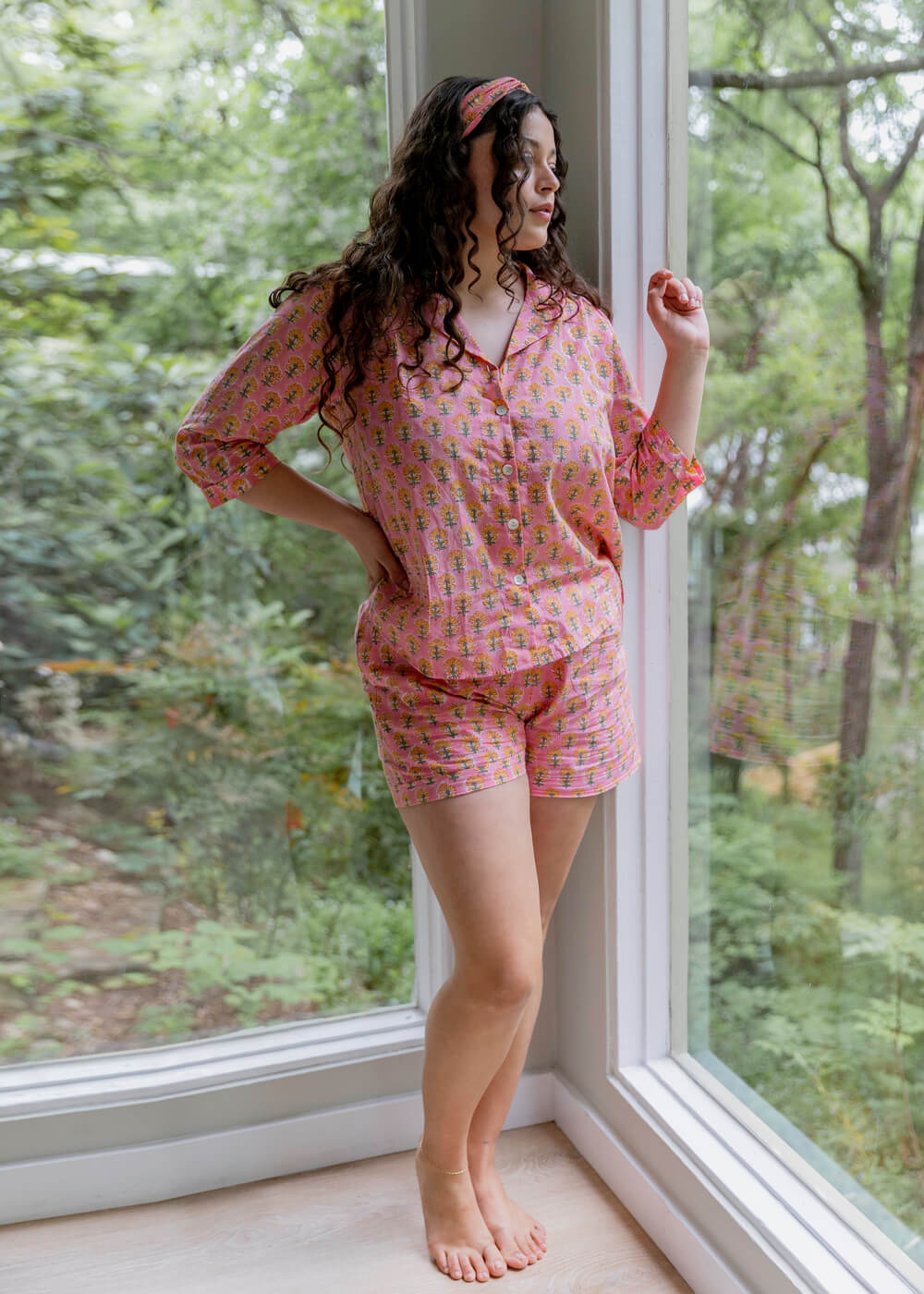 Svetlana PJ set With SHORTS - Printed Cotton Pajama Set with Shorts for Women