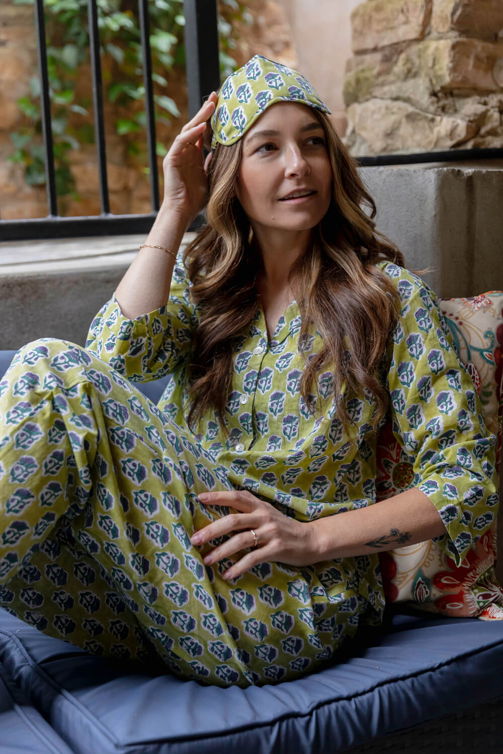Joy PJ set With Pants - Printed Cotton Pajama Set with Long Pants for Women
