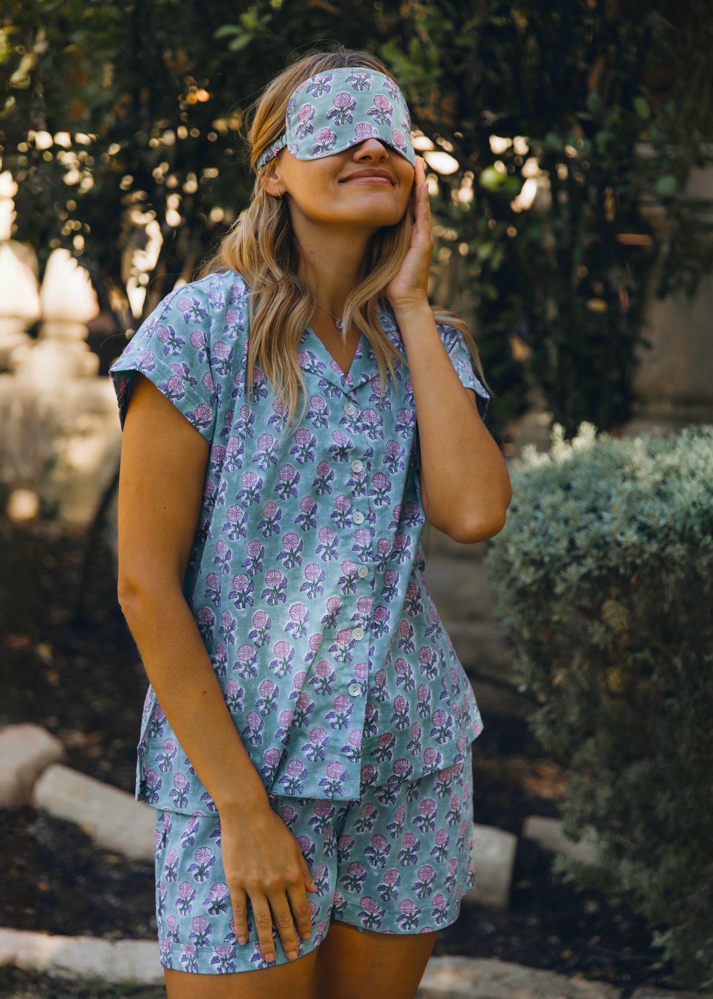 Annelize Printed Cotton Lounge Set for Women – Cap sleeve Top & Shorts