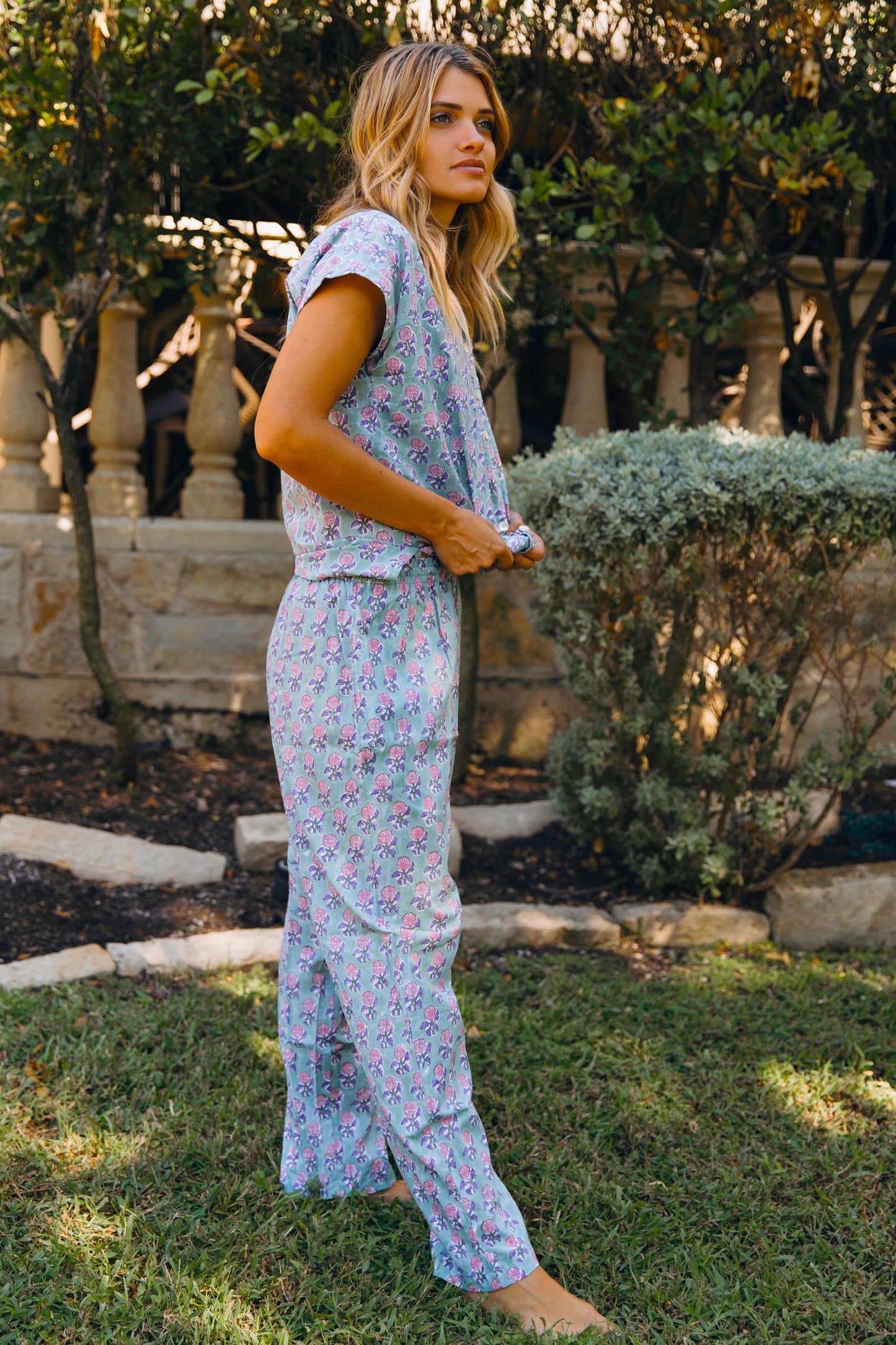 Annelize Printed Cotton Pajama Set for Women – Cap sleeve Top & Pants