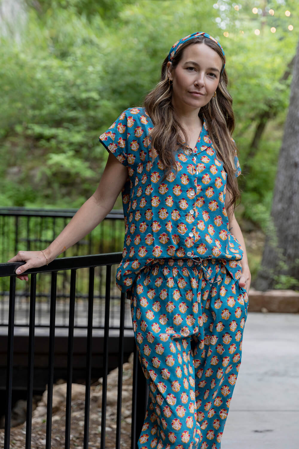 Cassie PJ set With Pants - Printed Cotton Pajama Set with Long Pants for Women