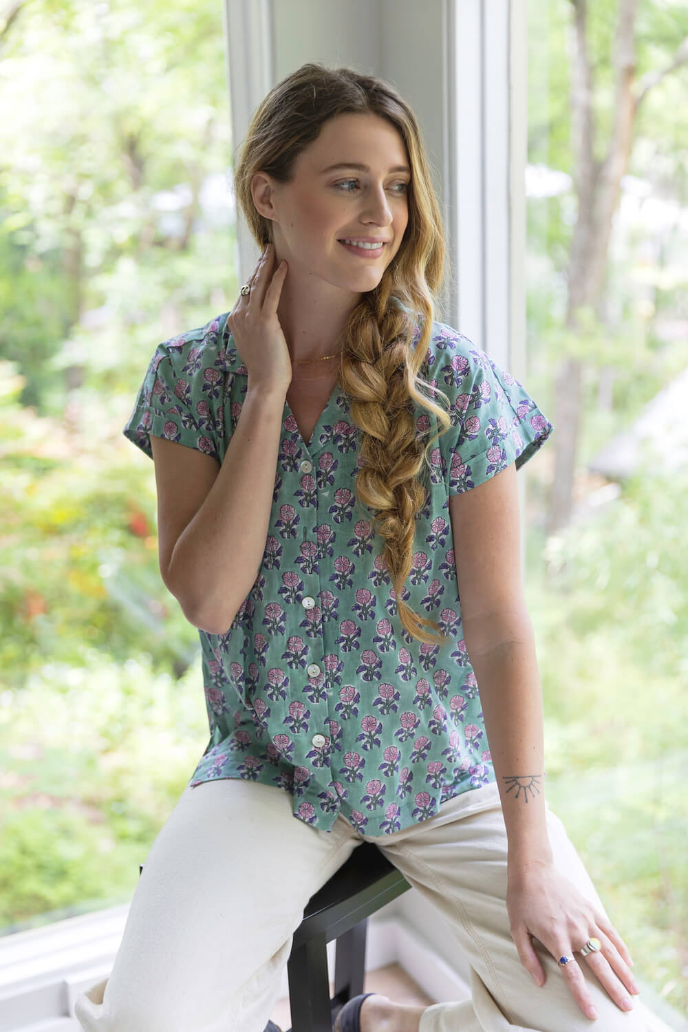 Annelize Shirt - Women's Cap Sleeve Cotton Pajama Top