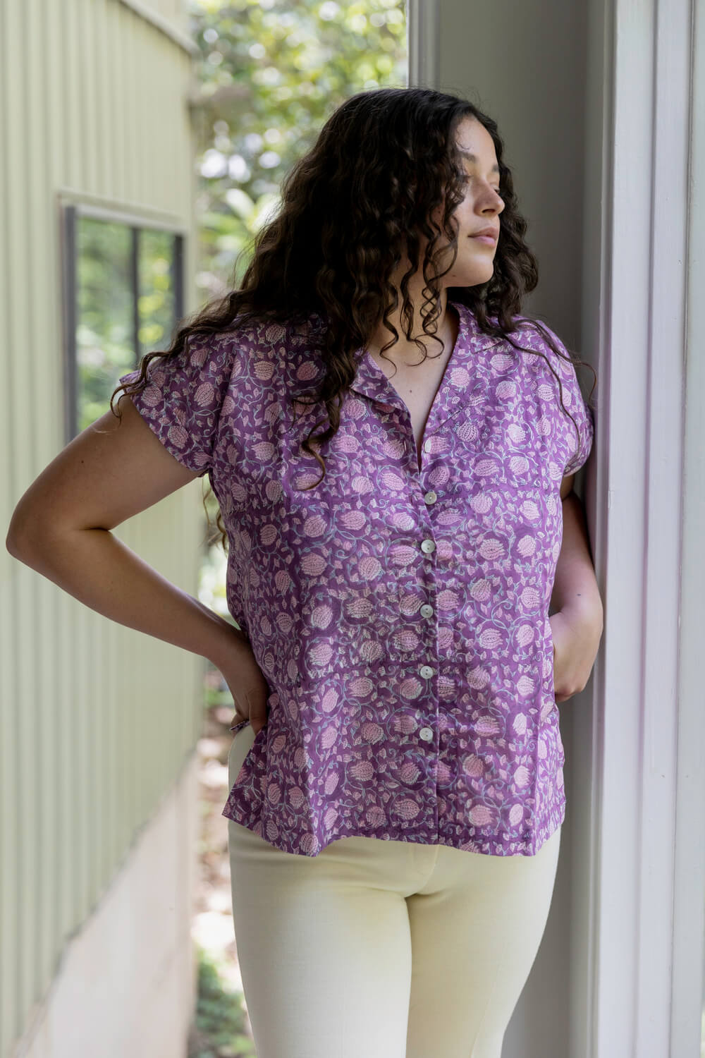Jyoti Shirt - Women's Cap Sleeve Cotton Pajama Top