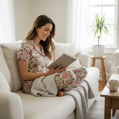 Teresa PJ set With Pants - Printed Cotton Pajama Set with Long Pants for Women