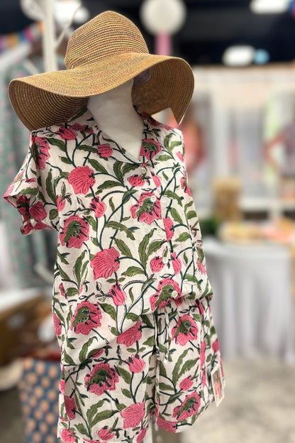 Teresa PJ set With SHORTS - Printed Cotton Pajama Set with Shorts for Women