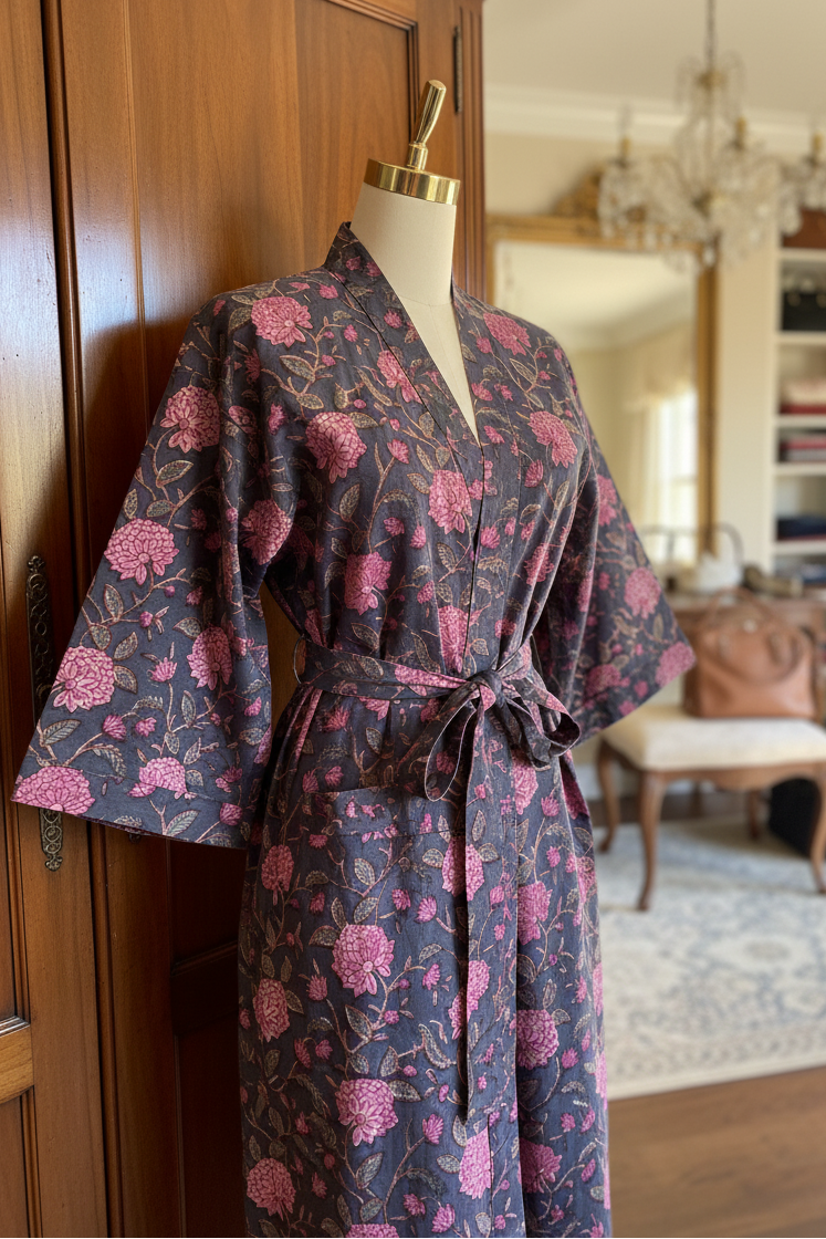 Joyce Robe - Printed Cotton Kimono, versatile Robe for Women