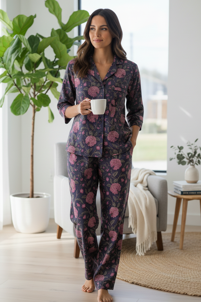 Joyce PJ set With Pants - Printed Cotton Pajama Set with Long Pants for Women