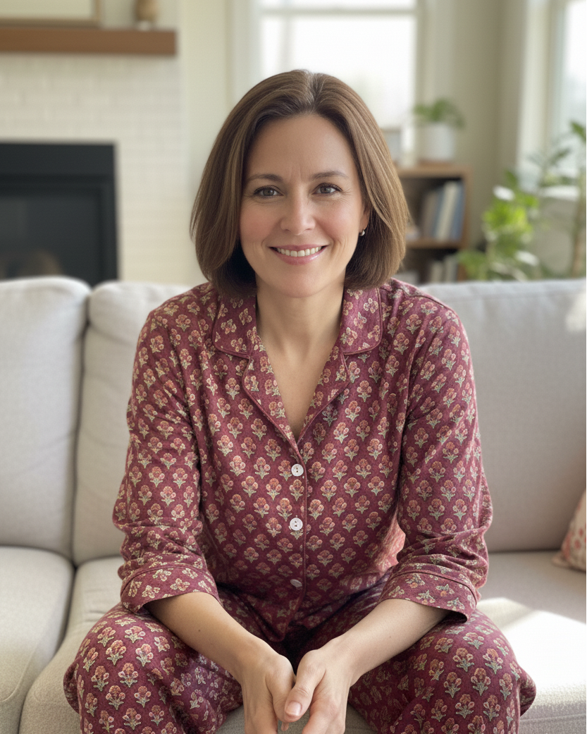 Sits PJ set With Pants - Printed Cotton Pajama Set with Long Pants for Women