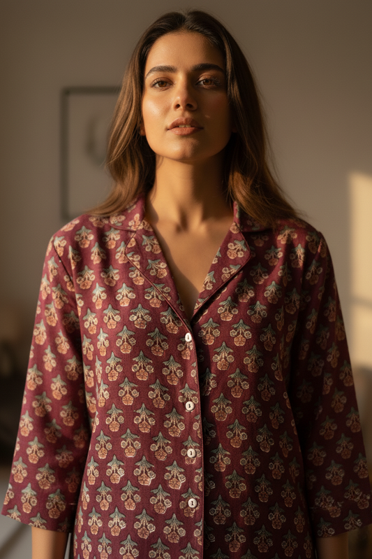 Sita Shirt - Women's Long Sleeve Cotton Pajama Top