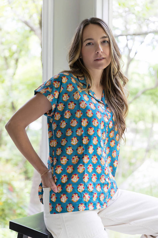 Women's Cap Sleeve Cotton Pajama Top - Cassie print